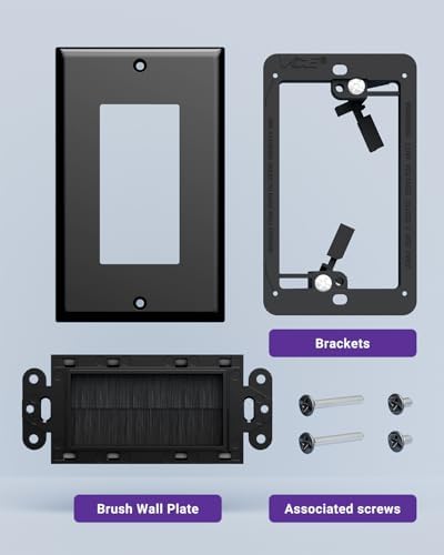 VCE Brush Wall Plate with Bracket, Cable Pass Through Insert Single Gang - Image 6