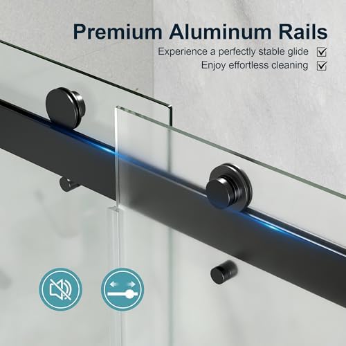 KPUY Frameless Sliding Frosted Shower Door 61-66" x 76", Matte Black - Image 7