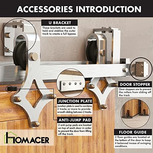 Homacer Brushed Nickel Double Track U-Shape Bypass Sliding Barn Door Hardware - Image 7