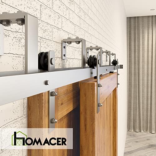 Homacer Brushed Nickel Double Track U-Shape Bypass Sliding Barn Door Hardware - Image 7