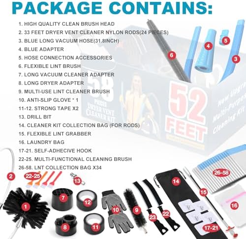 Sealegend 58-Piece 52-Feet Dryer Vent Cleaner Kit, Dryer Cleaning Tools - Image 7