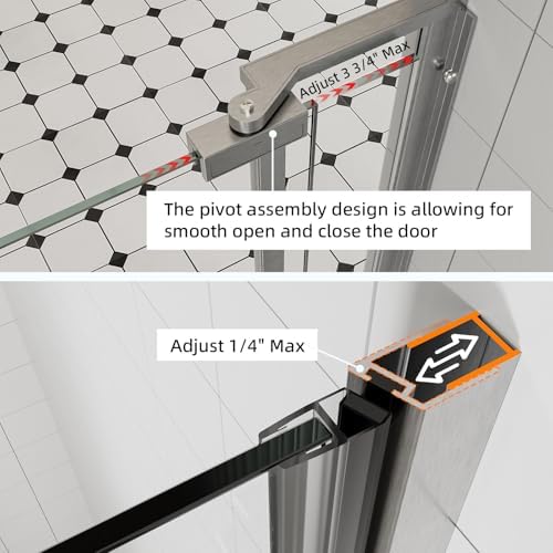 ACE DECOR 28-32" W x 72" H Frameless Pivot Shower Door, Brushed Nickel - Image 6
