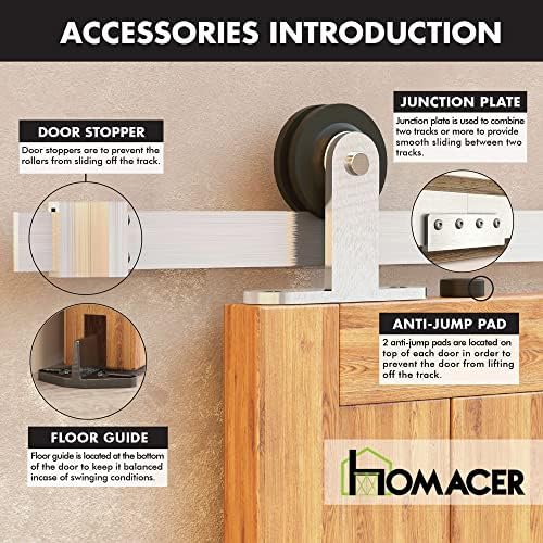 Homacer Brushed Nickel Non-Bypass Sliding Barn Door Hardware Kit, - Image 7