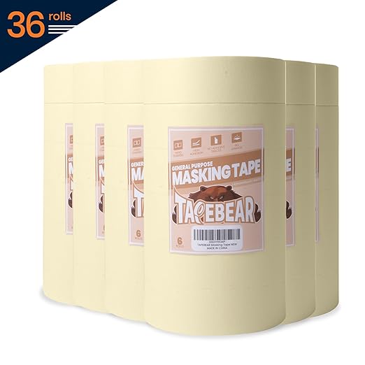TAPEBEAR General Purpose Masking Tape Beige White 1.41 Inches x 60 Yards, Bulk Painters Tape for Painting, Labeling, DIY Arts Crafts, Home Office School Projects, 36 Rolls