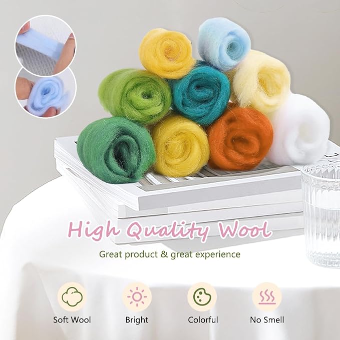 yesJRL Needle Felting Kits Beginners, Natural Landscape DIY Wool Needle Felting Starter Kit, Floral Needle Felt Set with Foam Pad, Felt Cloth and Instructions, Used for Home Decoration (Multicolor)