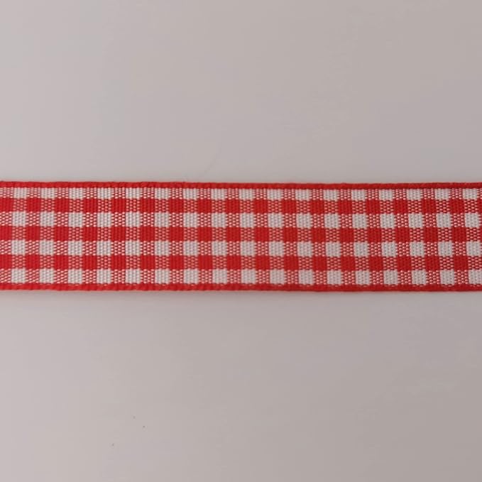 Red and White 100% Polyester Gingham Ribbon 25 Yards Each Roll (5/8", red)