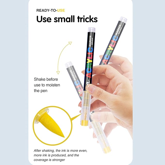 Acrylic Paint Markers Pens, 60 Vivid Colors Acrylic Markers Set,Direct Liquid Type, Stackable Color, Odorless Soft Head,Markers for School,Tooli Art ,Fabric & Creative Crafts (60)