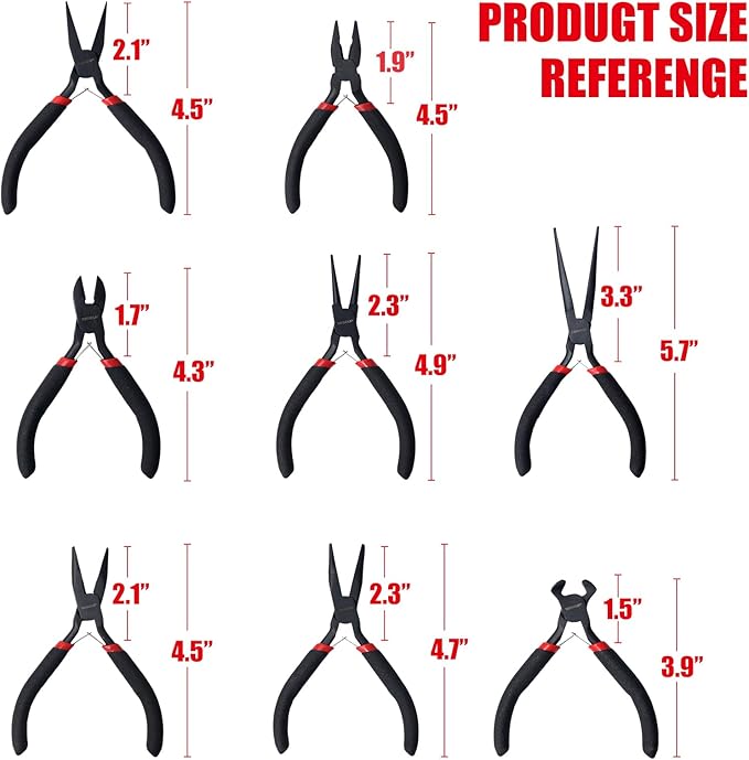 WISEUP 8-Piece Mini Pliers Set,Needle, Round, Flat, Long, Bent Nose, Diagonal, End Cutting & Linesman Pliers for Crafting, Electronics & Jewelry Making,with Pouch