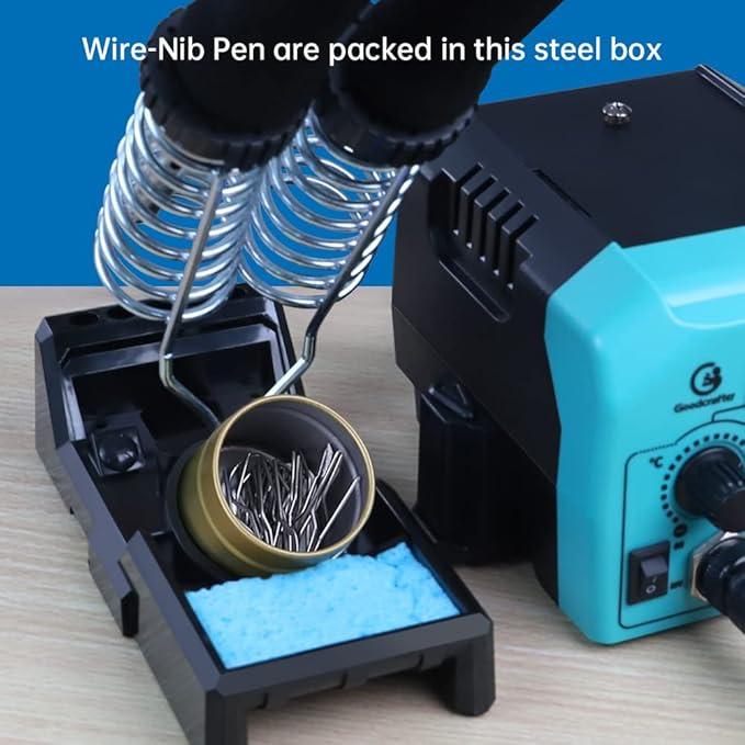 Goodcrafter Pyrography Pen 2-IN-1 Wood Burning Kit 101-IN-1,200~480°C (withTemp Display)/Wire-Nib 250~750°C Temp adjustable with 20 Nibs,53 Solid Points,12 Stencils and 15 Wood Chip(Mother's Day gift)