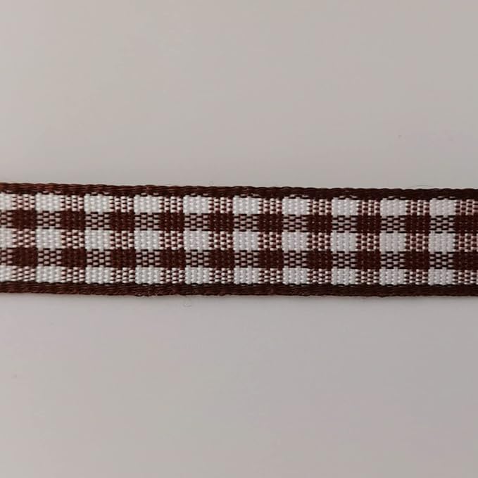 Brown Gingham Ribbon 25 Yards Christmas Ribbon for Crafts Plaid Checked Ribbon 100% Polyester (3/8", Brown)