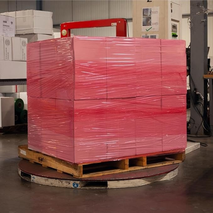 PSBM Red Stretch Wrap, 15 Inch x 1476 Feet, 72 Pack, Tinted Pre-Stretched Shrink Wrap Film for Moving, Packaging, Pallet Wrapping