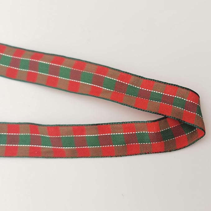 Micomon Christmas Ribbon Gingham Checkered Ribbon 25 Yards Plaid Ribbon for Christmas Crafts, Gift Wrapping(5/8",RedGreenSilver)