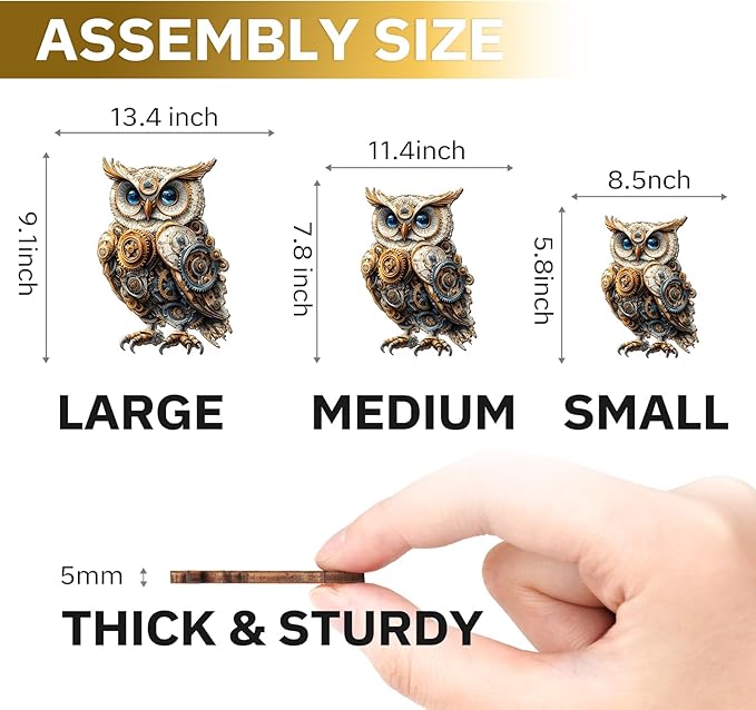 Jigfoxy Wooden Puzzles for Adults, Mechanical Owl Wood Puzzles Adult, Unique Animal Shape Wooden Jigsaw Puzzles for Adults, Birthday Gifts for Puzzle Lovers, Family(L-13.4 * 9.1in-200pcs)