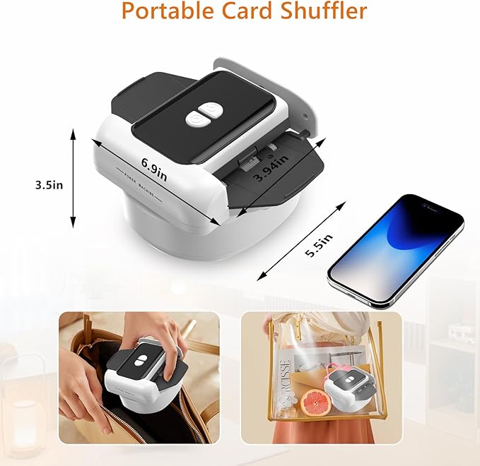 Automatic Card Shuffler,Rechargeable One-Click Card Shuffler for 1-2 Decks, Low Noise & Efficient Shuffling Machine, Portable Electric Card Shuffler for Poker, UNO, Blackjack, Skip-Bo, Phase 10