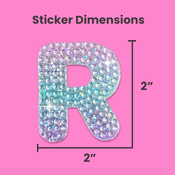 StickerBeans® Rhinestone Alphabet Letter Sticker R - Unique Sparkly Design 2” x 2” Cut-to-Shape Adhesive - Personalization, Collecting, Gifting, Scrapbooking, Decorating Laptops, Phone Cases, All Ages