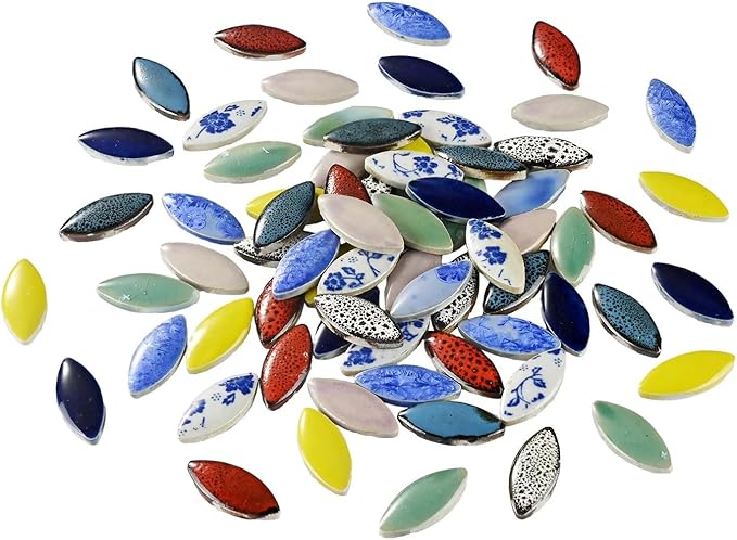 Red Petal Ceramic Tiles Mosaic Tiles, Bulk Ceramic Mosaic Pieces Stepping Stone Crafts Making Supplies for Home Outdoor Floor Vase Tabletop Decoration - 70pcs