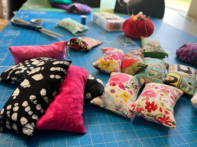 Emery Pincushion for Sewing - Filled with Abrasive Emery Sand - Handmade in USA (2"x3", Pink Retro Floral)