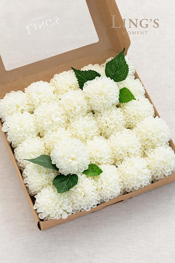 Ling's moment Ivory Dahlia Foam Artificial Flowers Real Touch Faux Fake Flower for Home Decor Graduation Baby Shower Decorations Outdoors Party Favors Wedding Gifts Centerpieces Arrangements 25pcs