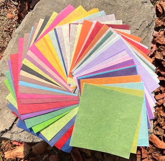 50 Colors 50 Sheets 6 x 6 Inches Natural Fiber Mulberry Tree Square Origami Paper Arts Folding Craft, Decoration Paper, Writing Painting Square Folding Paper for DIY Crafts (Mixed Color, 6"x6")