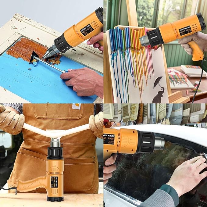 SEEKONE Heat Gun 1800W Heavy Duty Hot Air Gun Kit With Carry Case Variable Temperature Control 122℉-1112℉(50℃- 600℃) Overload Protection with 4 Nozzles for Crafts, Shrinking PVC, Stripping Paint
