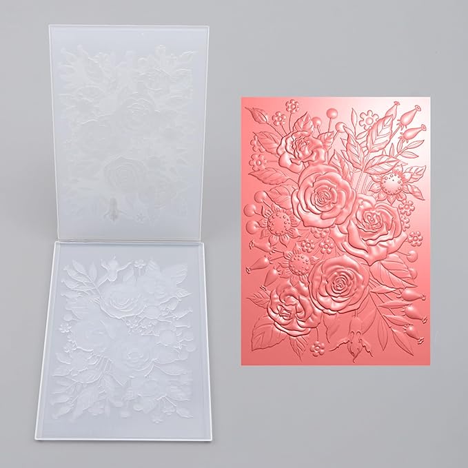 BAOFALI 3D Embossing Folder for Card Making,Rose Garden Clear Plastic Texture Fades Embossing Folder Template for Scrapbooking and Other Paper Craft Album Stamps DIY Decoration 6.3" L x 4.5" W