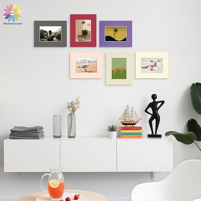 Mat Board Center, Pack of 25, 8x10 for 5x7 Mixed Color Mats - Acid Free, 4-ply Thickness, White Core - for Pictures, Photos, Framing