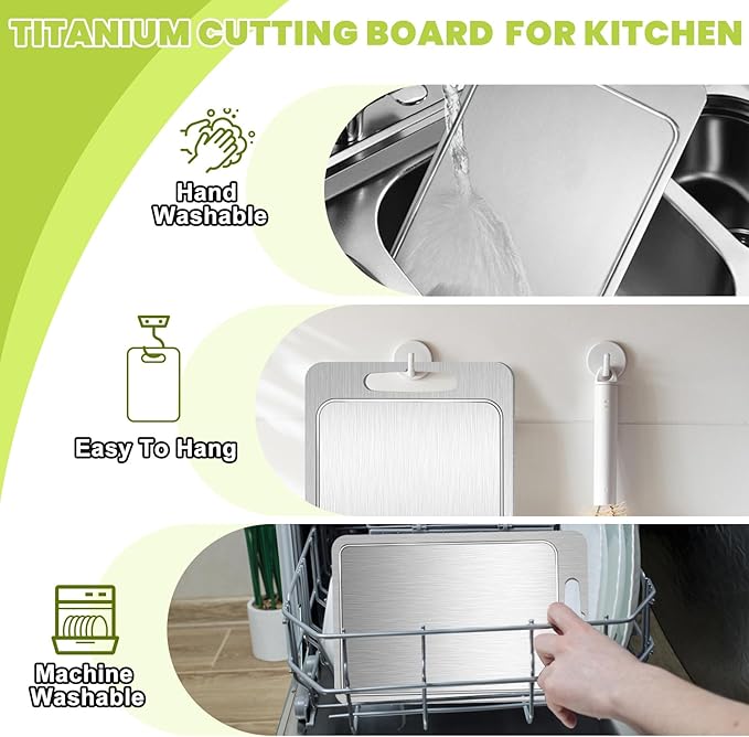 Titanium Cutting Board with Juice Groove-Pure Titanium Cutting Boards For Kitchen,Double-Sided Metal Chopping Board Titanware Cutting Mat for Cutting Meats, Fruits & Vegetables (11.4"L x 7.9"W)