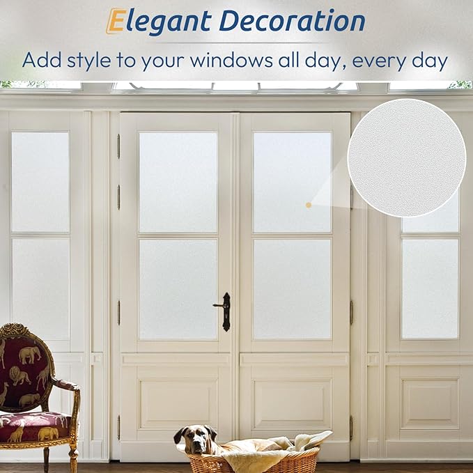 rabbitgoo Window Privacy Film, Frosted Glass Window Clings, Static Cling UV Heat Blocking Door Stickers for Home Bathroom, Removable Indoor Decal Coverings Day and Night, Pure, 11.8 x 157 Inches