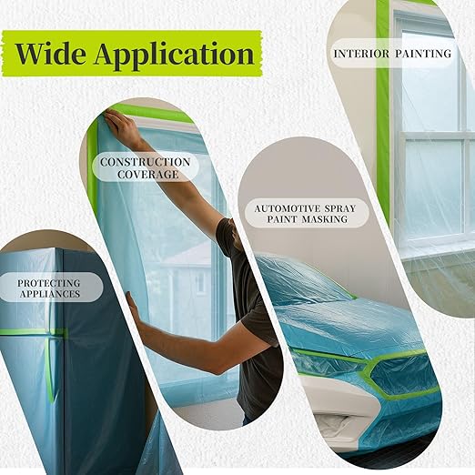 Pre-Taped Masking Film for Painting - 22" x 66' Masking Plastic with Automotive Tape and Drape for Covering Cars, Walls, Windows, Furniture, and More During Painting Projects (2 Rolls)
