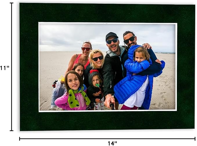 Pack of TEN 11x14 Mats Bevel Cut for 8.5x11 Photos - Acid Free Green Suede Precut Matboards For Pictures, Photos, Framing - 4-ply Thickness