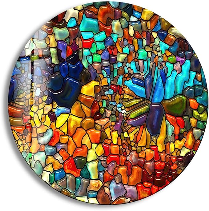 My Photostation.com 39,4''(100cm) Diameter Red Mosaic Round Glass Wall Art Tempered Glass Printing Wall Decor Large Wall Art Wall Hangings