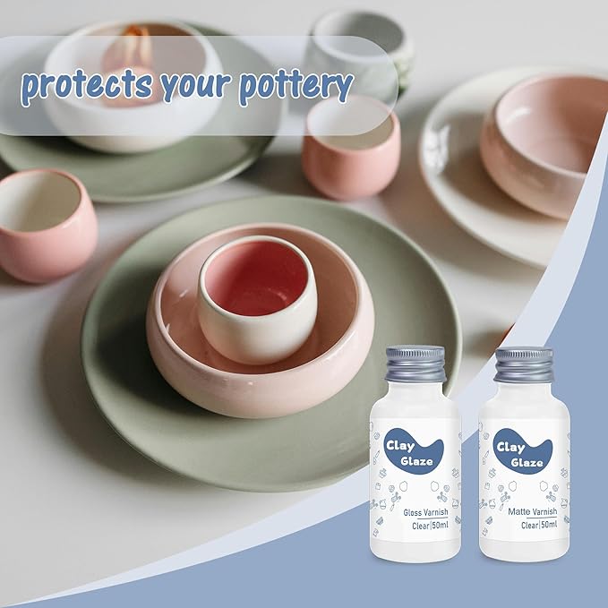 Air Dry Clay Glaze, Clay Varnish for Air Drying Clay, Clear Acrylic Varnish for Craft Pottery Waterproof & Gloss Finish