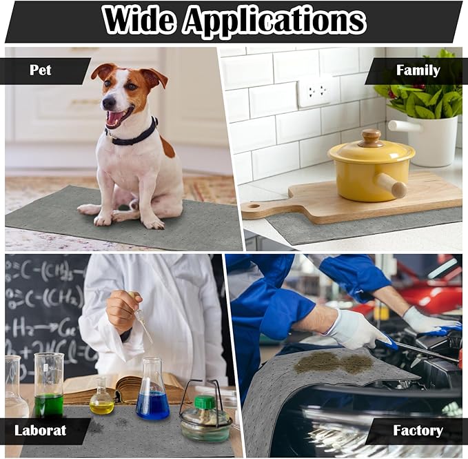 80 Pcs Oil Absorbent Pads, 9.8×13 Inch High Absorbency Absorbent Mats, Water Absorbent Mat, Weight Dimpled Pad, Oil Spill Mat for Absorbing Automotive Garage Workshop Tools Spills