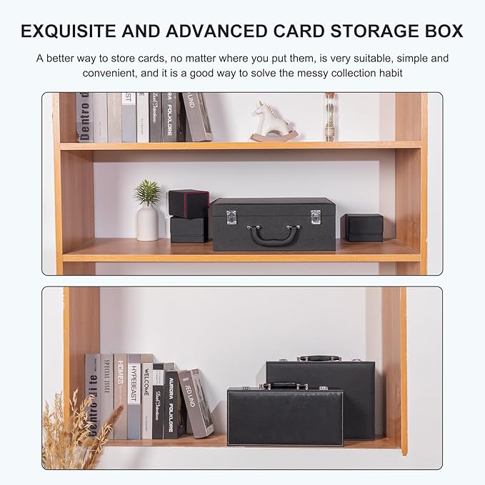 Card Storage Box for Trading Cards,3300+ Card Deck Case for Trading Cards,Leather Closure Commander Card Storage Box,Protectors Fit for YuGiOh, MTG and Sport Cards. (Black, 3300+)
