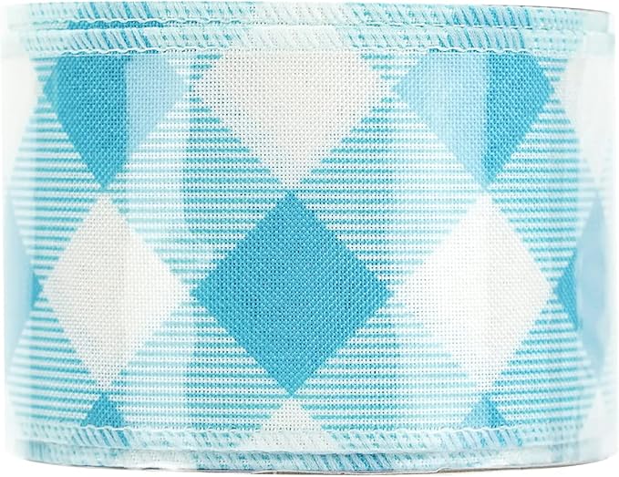 MEEDEE Blue and White Check Ribbon Christmas Wired Ribbon Blue White Burlap Ribbon 2.5 Inch X 10 Yards for Crafts Christmas Tree Decoration Birthday Decor Bows Making Flower Wreath Gift Wrapping