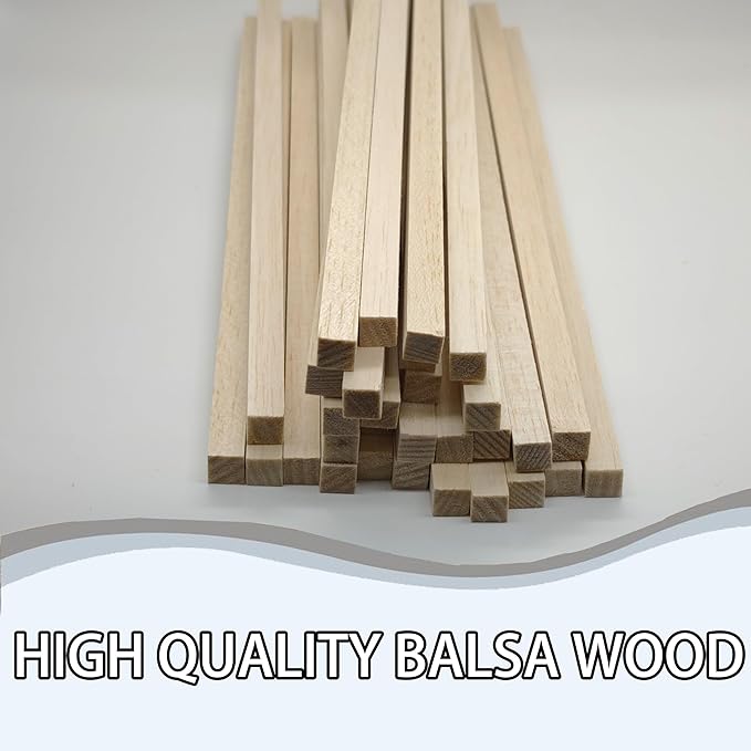 30Pcs Balsa Wood Square Dowels 3/8" x 3/8" x 12" inch ,DIY Balsa Wood Sticks for Crafts Model Making