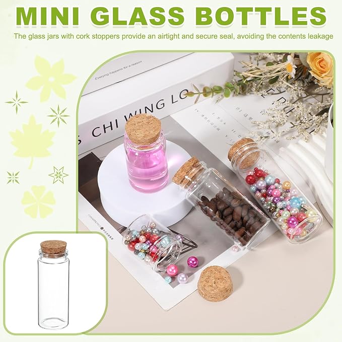 uxcell 6Pcs Mini Glass Bottles with Cork Stoppers, 70ml Small Clear Bottles Glass Empty Jars Vials for DIY Crafts Party Wedding Decor Favors