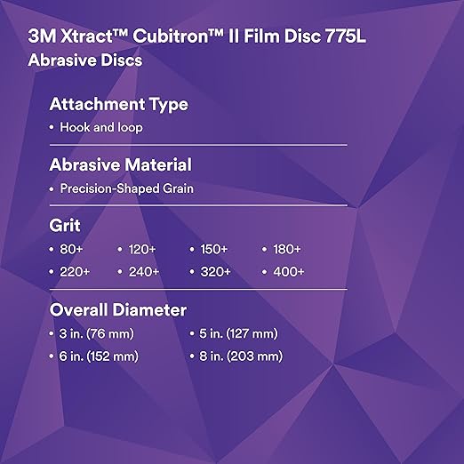 3M Xtract Cubitron II Hookit Clean Sanding Film Disc 775L, 80+, 5 in, Pack of 50 Hook and Loop Sanding Discs for Paint Preparation and Removal, General Sanding, Refining, Blending, and Featheredge