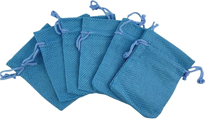 Palmhomee Pack Of 25 Burlap Gift Bags with Drawstring Linen Jewelry Pouches Wedding Hessian Jute Bags for Birthday Jewelry and Treat Pouches Party Wedding Favors Gift Art and DIY Craft (3.6x4.8 Inch, Ocean Blue)