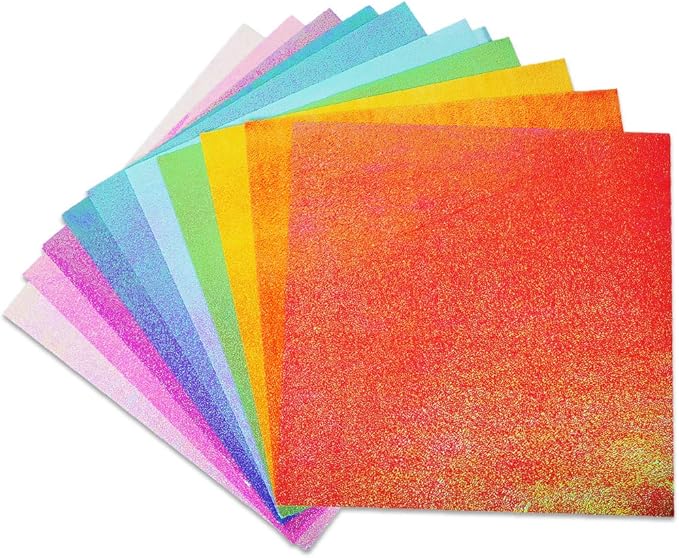 UCEC 50 Sheet Shiny Origami Paper 10 Colors Square Iridescent Origami Paper, Decoration Glitter Square Folding Papers for Kids Arts & Crafts Projects