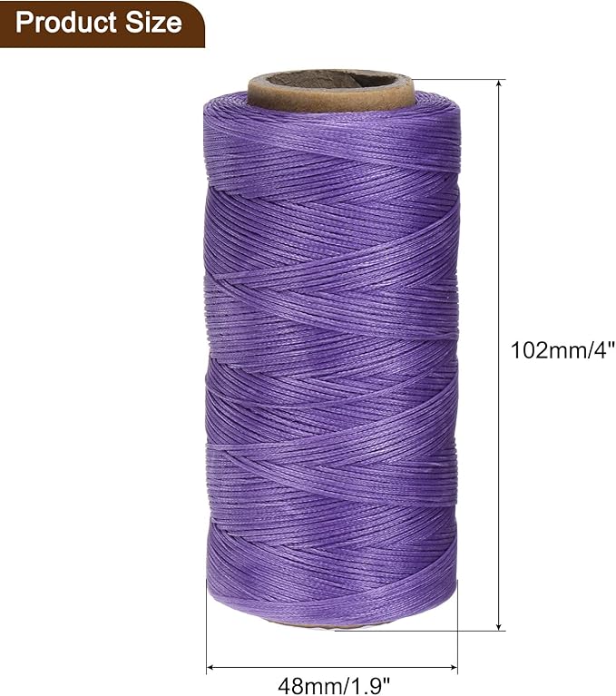 uxcell Leather Sewing Waxed Thread, 284 Yards / 260m 0.8mm 150D Flat Polyester All-Purpose Threads for Leather Crafts, Bookbinding, Purple