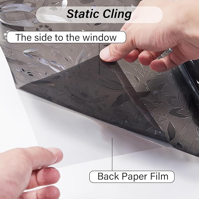LEMON CLOUD Window Film, Decorative Window Privacy Film, Window Film Privacy Static Cling Frosted, Anti-UV Sun Blocker Heat Control for Home(Grayish Black, 29.5 x 157.4 inches