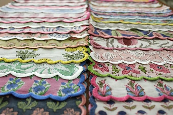 Ridhi Mix Random Hand Block Print Napkins 18" x 18" Set of 8 Reusable Cotton Dinner Napkins for Weddings, Parties & Everyday Dining, Thanksgiving, Christmas, Fall