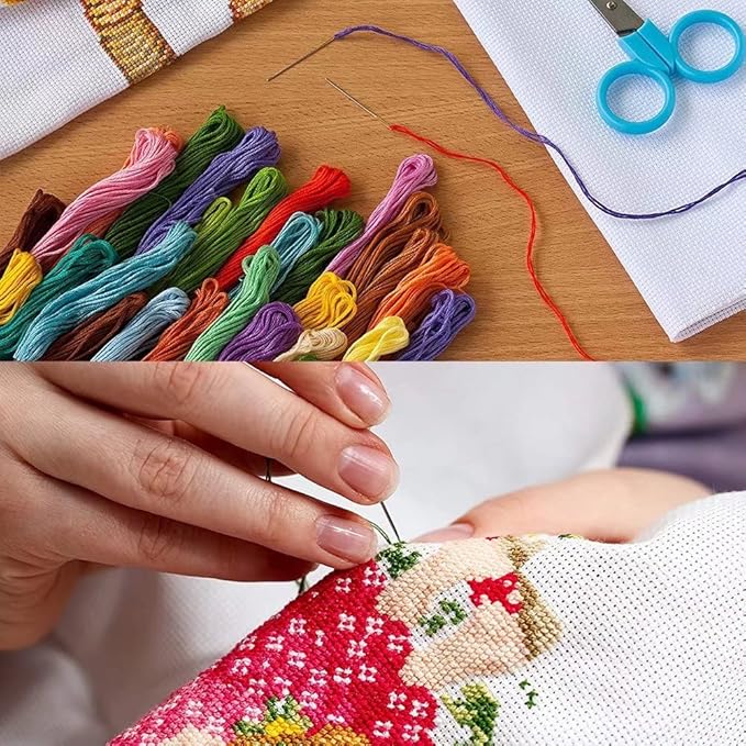CROSSDECOR Stamped Cross Stitch Kits Beginners Full Range of Crossstitching Preprinted Pattern for Kids or Adults, DIY Needlepoint Embroidery Craft 11CT 3 Strands-9.5×13.8 inch,Elegant Lady