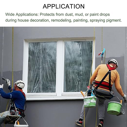 uxcell Pre-Taped Masking Film, 7.9ft x 82ft Plastic Paint Drop Cloth with Medium-Tack Painters Tape for Painting Spraying Protection Blue Film 6Pcs