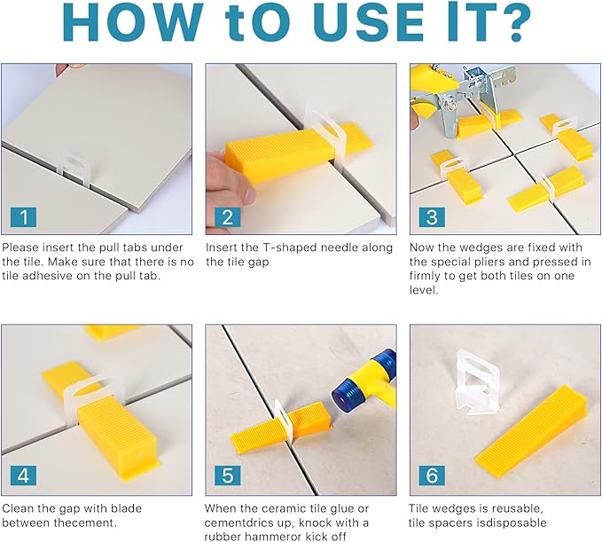 Tile Leveling System with Tile Plier 1500Pcs Piece Tile Spacers Clips 300Pcs Piece Reusable Wedges and 1 Rubber Mallet Tile Tools Set for Stone Installation (1/32"(1.0 mm)