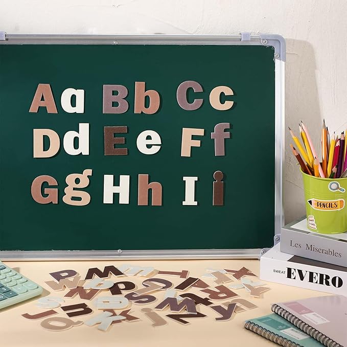 Breling 310 Pieces Felt Bulletin Board Letters Sticker with Number, 2" Bulk Self Adhesive ABC Upper Lowercase Sticky Letter for Christmas Gift Poster Bulletin Board Classroom(Brown Color)