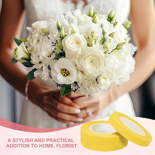 MECCANIXITY 12 Rolls Floral Tapes, 30 Yard x 1/16 in Florist Crepe Flowers Bouquets Tape Adhesive Waterproof for Flower Arranging Wrapping, Yellow