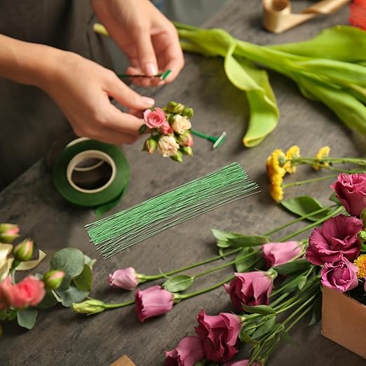 PATIKIL 20 Gauge 16" Floral Stem Wire, 100 Pcs Paper Wrapped Iron Artificial Flower Stem Accessories for DIY Bouquet Stem and Craft Decoration, Light Green