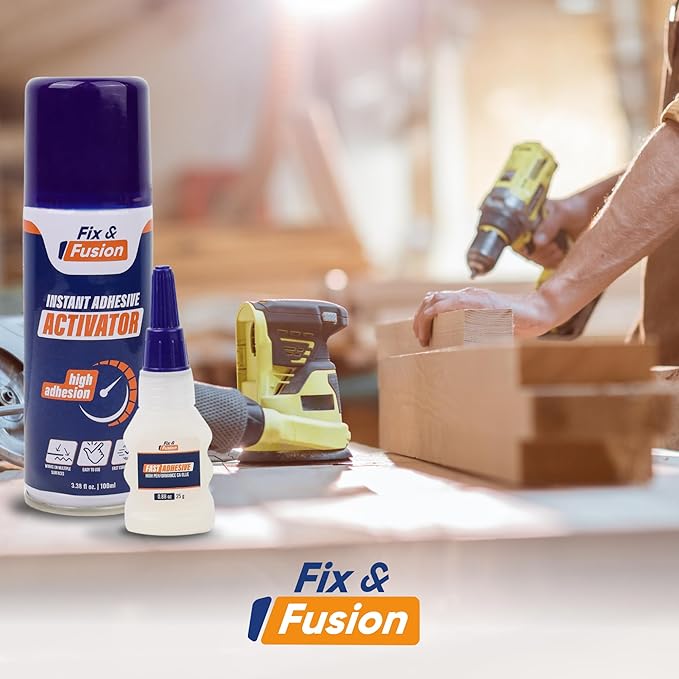 FIX & FUSION Activator Spray (3.38 Fl Oz), Instant Cure Accelerator for Cyanoacrylate (CA) Super Glue for Wood, Plastic, Rubber, Granite, and DIY & Professional, Accelerates Bonding Strength, (2 Pack)